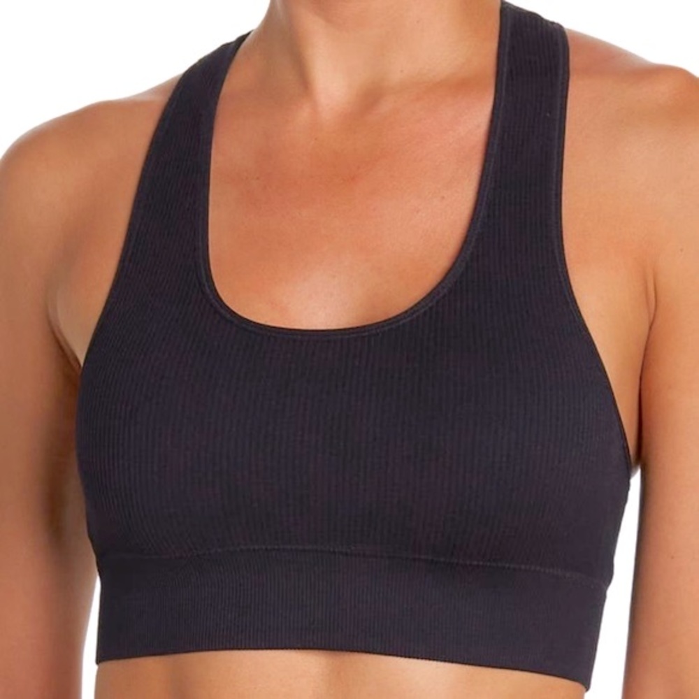 HONEYDEW Tracey Black Ribbed Bralette Racerback Sports Bra Athleisure Top